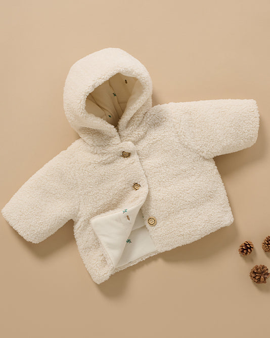 white fluffy baby jacket with hood