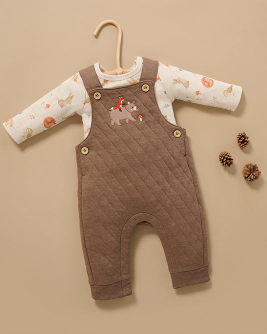 brown quilted baby overalls