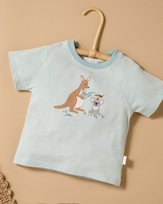 green baby tshirt with australian animals