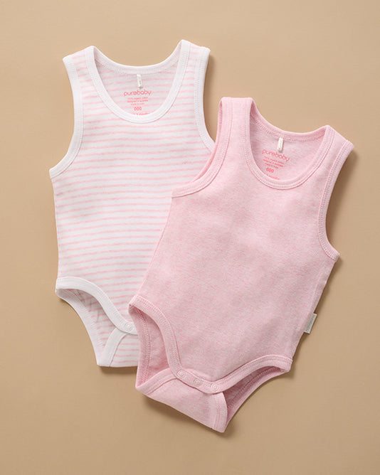 2 pink sleeveless bodysuits